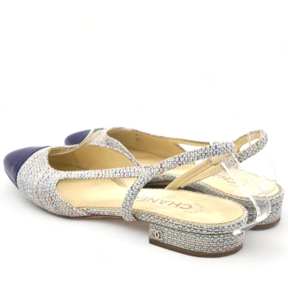 Chanel navy and tweed slingbacks - Picture 2 of 7